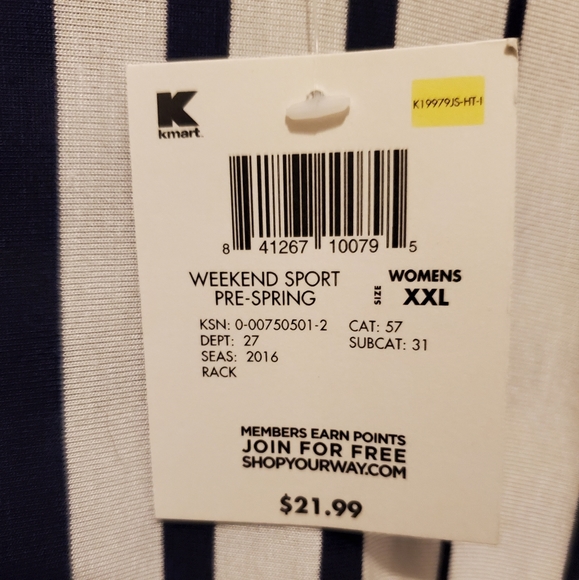 Short Sleeve Navy Blue and White Blouse - Picture 2 of 5